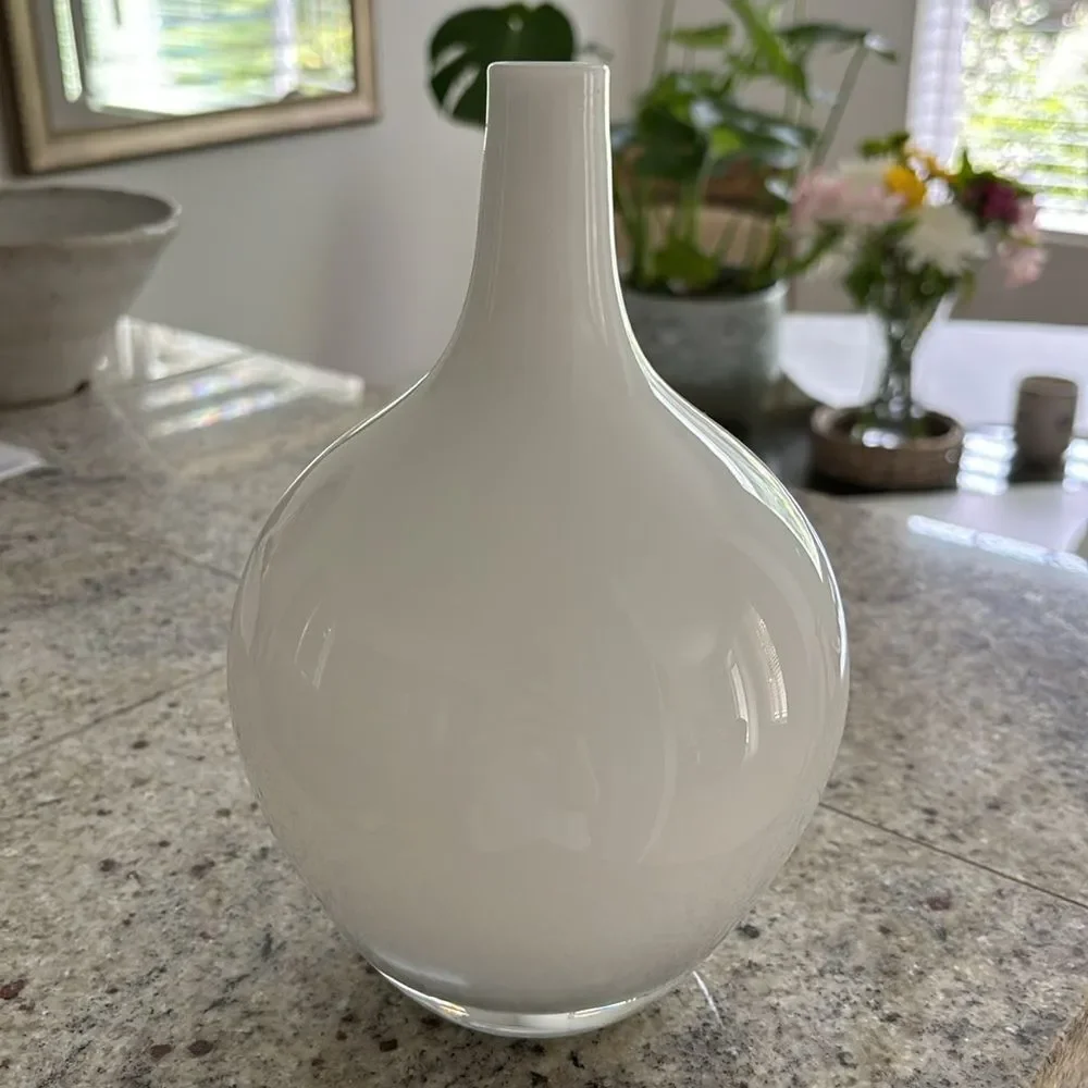 IKEA White Salong Vase Hand Blown Glass Swedish Modern